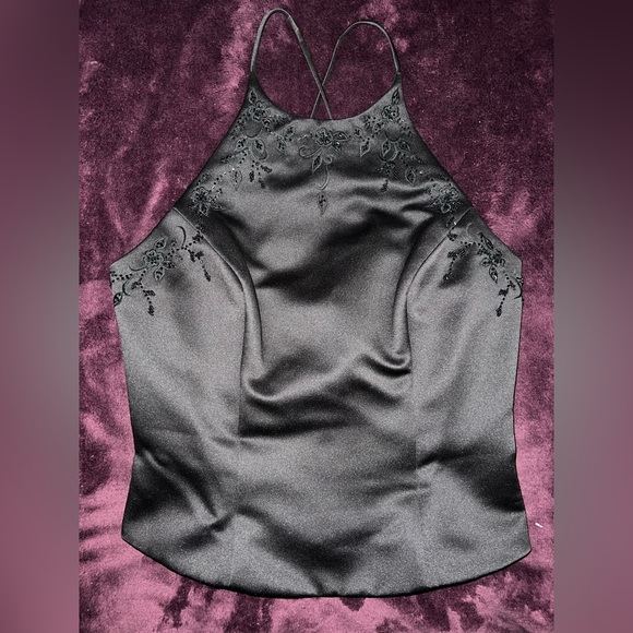 Black Satin Halter Top - Picture 3 of 6